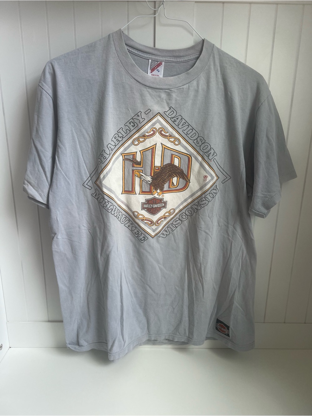 Harley-Davidson White T-Shirt with Black & Orange Patch